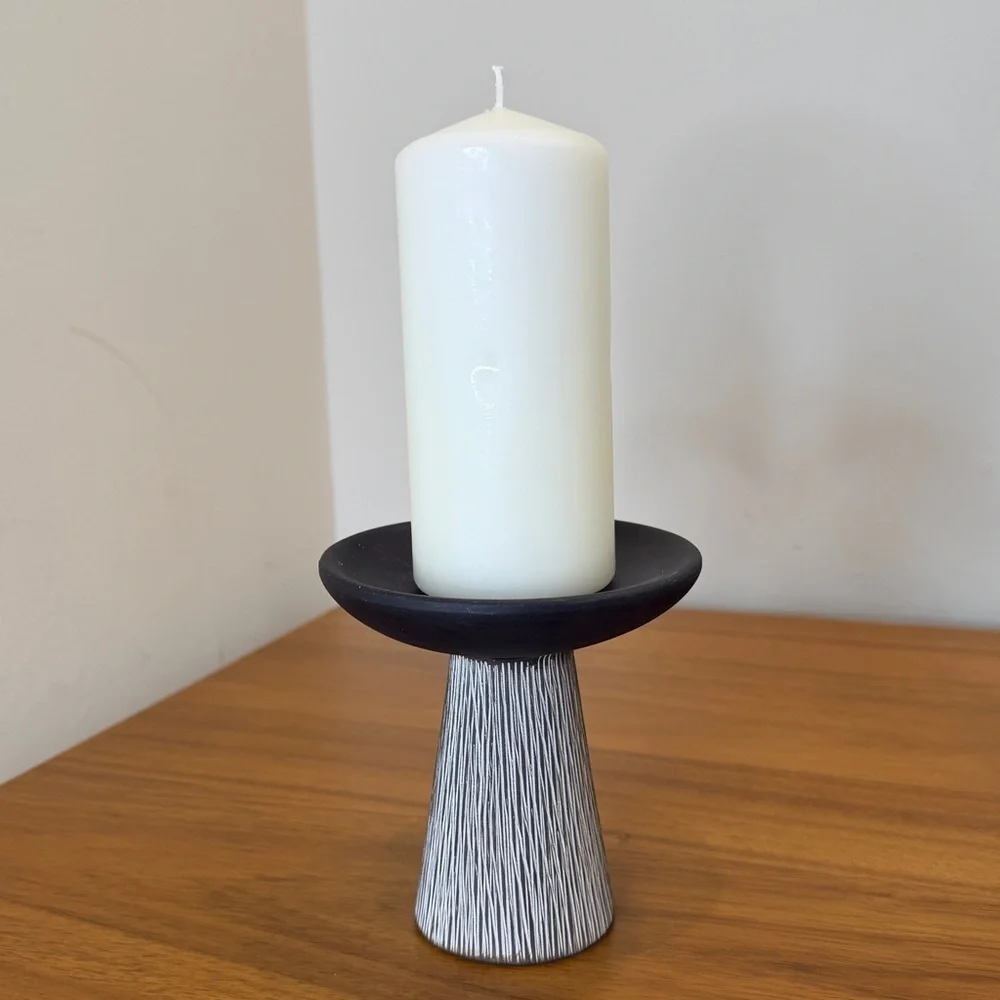 Pier One Mushroom Pedestal Pillar Candle Holder Etched Ceramic Boho MCM